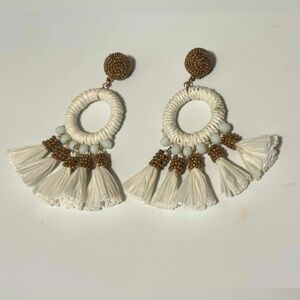 Elegant White and Gold Beaded Tassel Earrings ✨